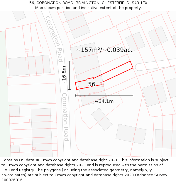 56, CORONATION ROAD, BRIMINGTON, CHESTERFIELD, S43 1EX: Plot and title map