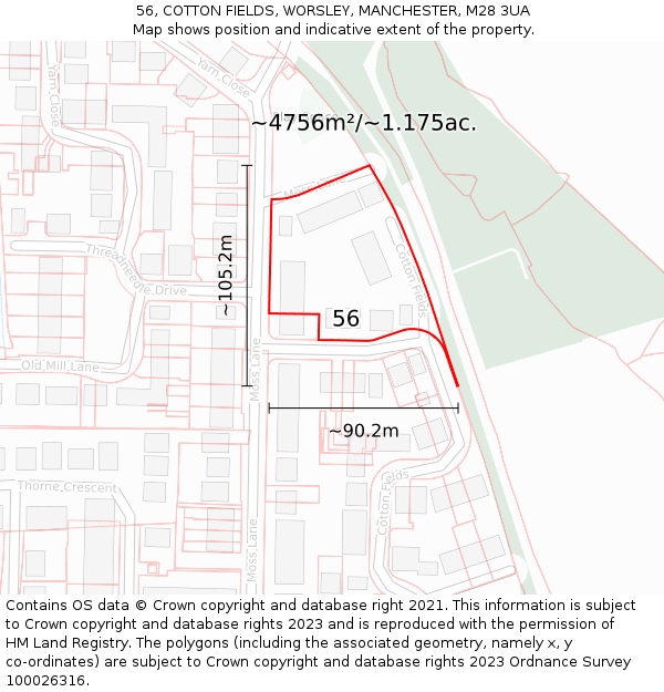 56, COTTON FIELDS, WORSLEY, MANCHESTER, M28 3UA: Plot and title map