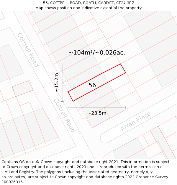 56, COTTRELL ROAD, ROATH, CARDIFF, CF24 3EZ: Plot and title map