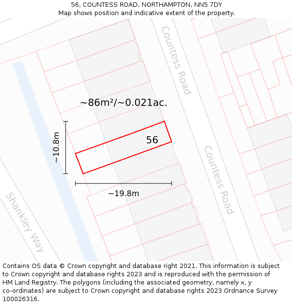 56, COUNTESS ROAD, NORTHAMPTON, NN5 7DY: Plot and title map