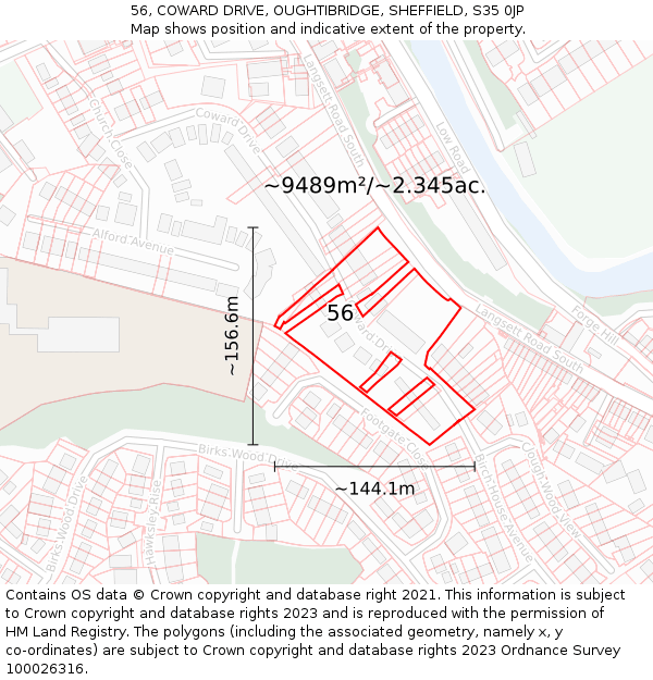 56, COWARD DRIVE, OUGHTIBRIDGE, SHEFFIELD, S35 0JP: Plot and title map