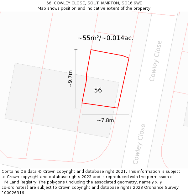 56, COWLEY CLOSE, SOUTHAMPTON, SO16 9WE: Plot and title map
