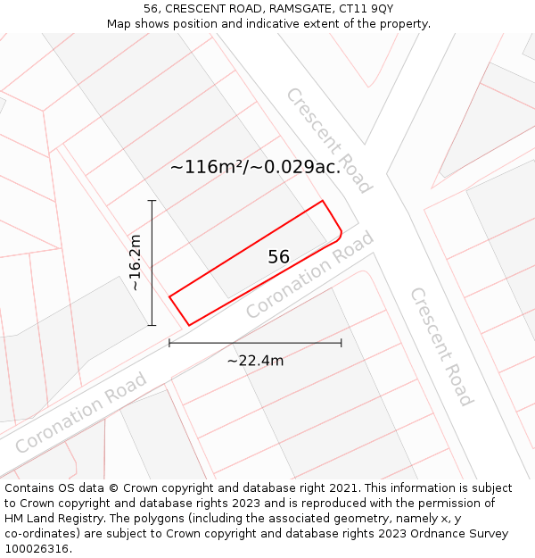 56, CRESCENT ROAD, RAMSGATE, CT11 9QY: Plot and title map
