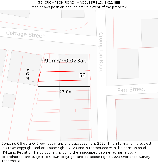 56, CROMPTON ROAD, MACCLESFIELD, SK11 8EB: Plot and title map