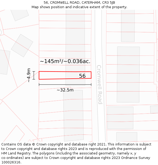 56, CROMWELL ROAD, CATERHAM, CR3 5JB: Plot and title map