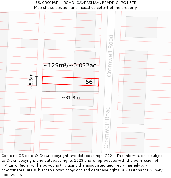 56, CROMWELL ROAD, CAVERSHAM, READING, RG4 5EB: Plot and title map
