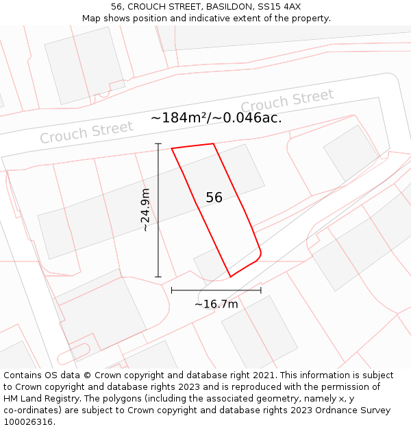 56, CROUCH STREET, BASILDON, SS15 4AX: Plot and title map