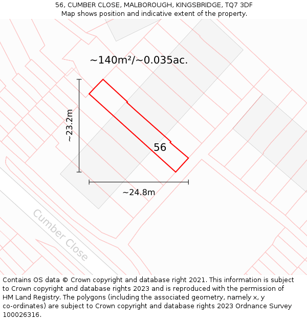 56, CUMBER CLOSE, MALBOROUGH, KINGSBRIDGE, TQ7 3DF: Plot and title map