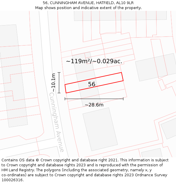 56, CUNNINGHAM AVENUE, HATFIELD, AL10 9LR: Plot and title map