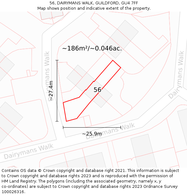 56, DAIRYMANS WALK, GUILDFORD, GU4 7FF: Plot and title map