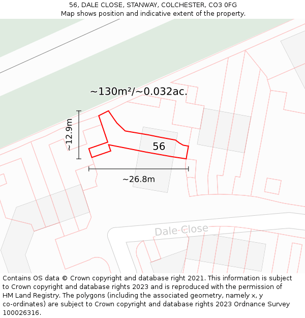56, DALE CLOSE, STANWAY, COLCHESTER, CO3 0FG: Plot and title map