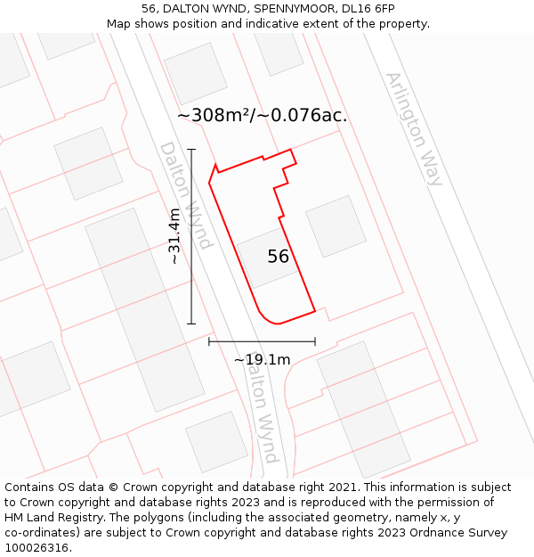 56, DALTON WYND, SPENNYMOOR, DL16 6FP: Plot and title map
