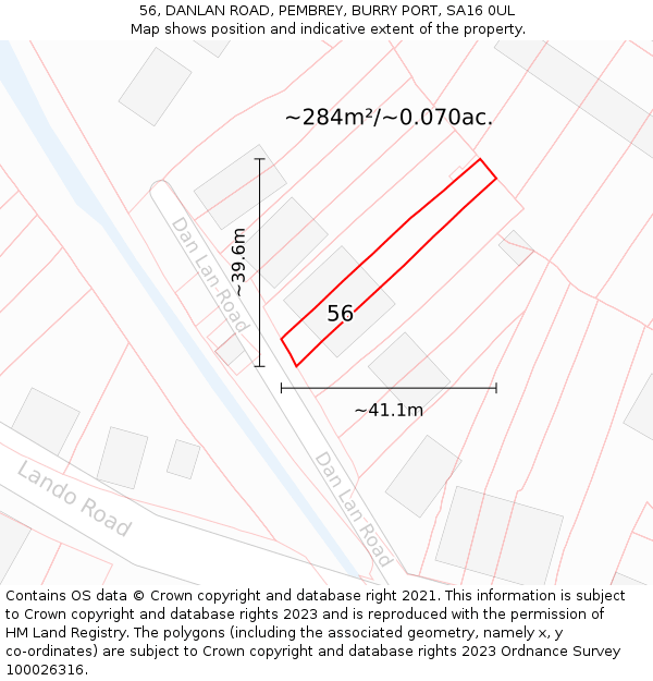 56, DANLAN ROAD, PEMBREY, BURRY PORT, SA16 0UL: Plot and title map