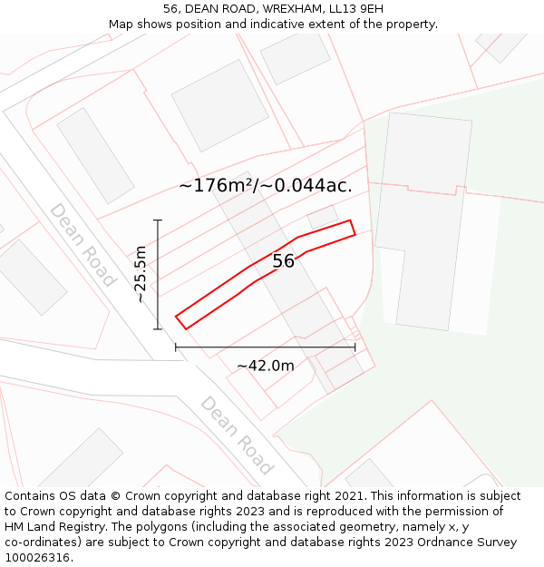 56, DEAN ROAD, WREXHAM, LL13 9EH: Plot and title map