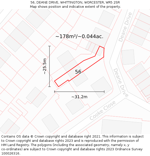 56, DEANE DRIVE, WHITTINGTON, WORCESTER, WR5 2SR: Plot and title map