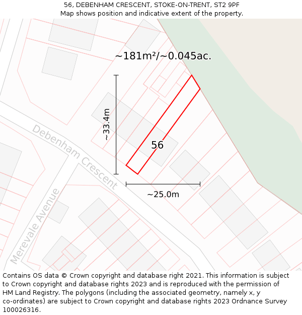 56, DEBENHAM CRESCENT, STOKE-ON-TRENT, ST2 9PF: Plot and title map