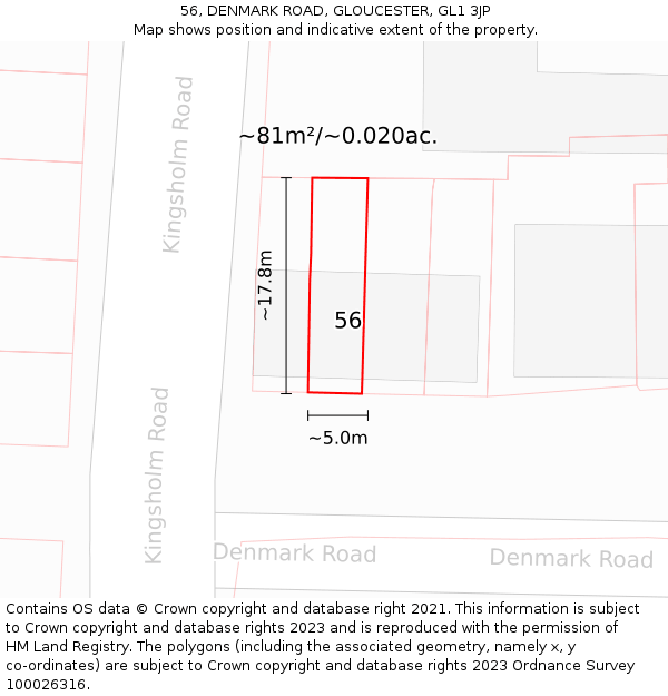 56, DENMARK ROAD, GLOUCESTER, GL1 3JP: Plot and title map