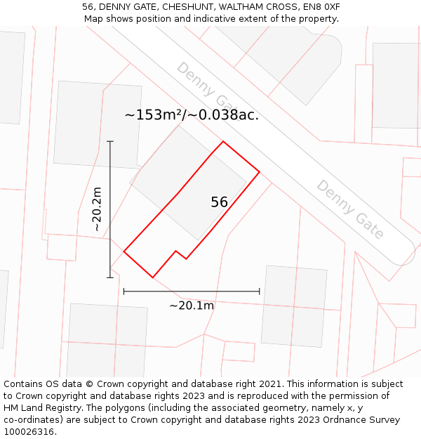 56, DENNY GATE, CHESHUNT, WALTHAM CROSS, EN8 0XF: Plot and title map