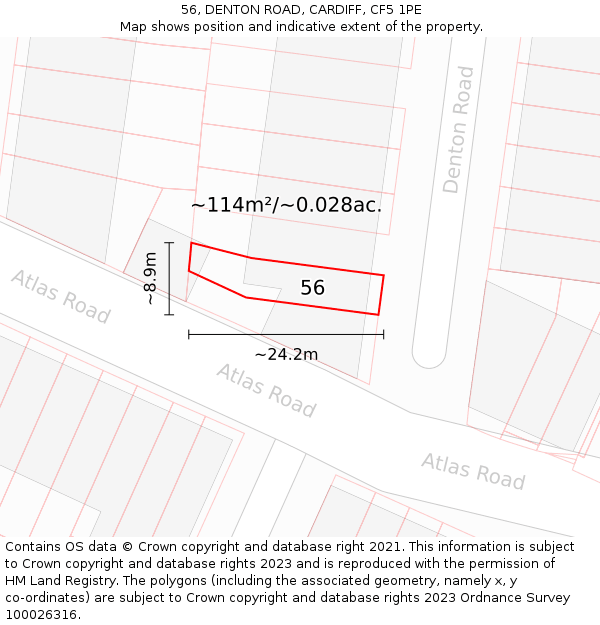 56, DENTON ROAD, CARDIFF, CF5 1PE: Plot and title map