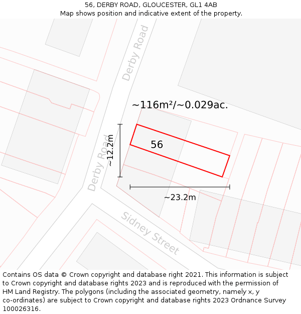 56, DERBY ROAD, GLOUCESTER, GL1 4AB: Plot and title map