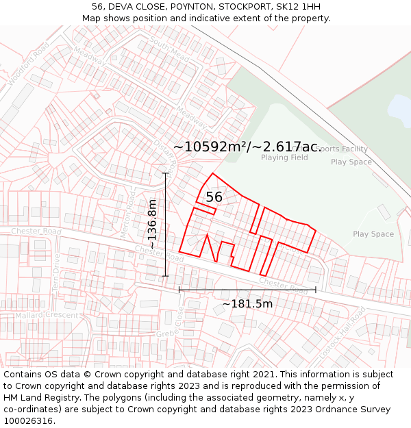 56, DEVA CLOSE, POYNTON, STOCKPORT, SK12 1HH: Plot and title map