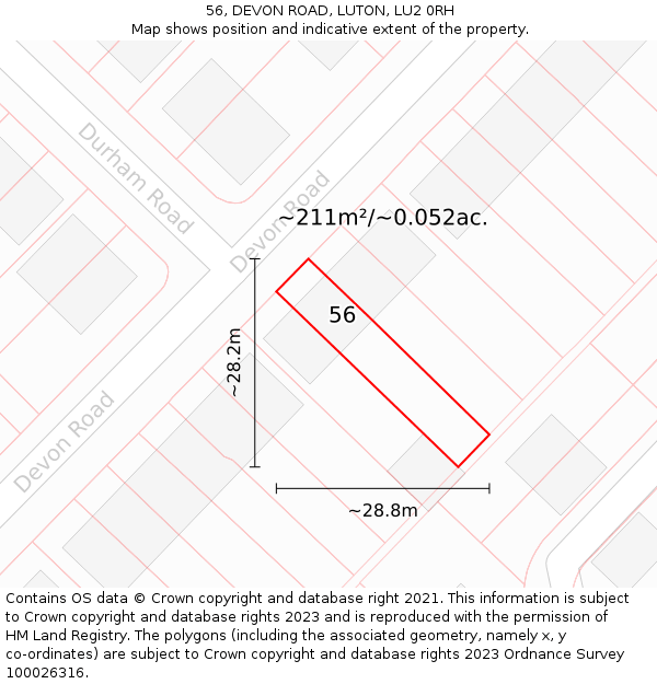 56, DEVON ROAD, LUTON, LU2 0RH: Plot and title map