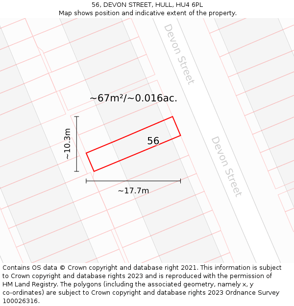 56, DEVON STREET, HULL, HU4 6PL: Plot and title map
