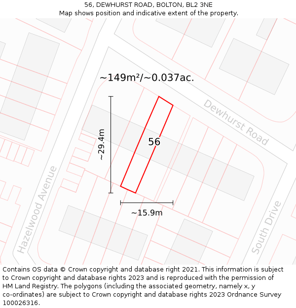 56, DEWHURST ROAD, BOLTON, BL2 3NE: Plot and title map