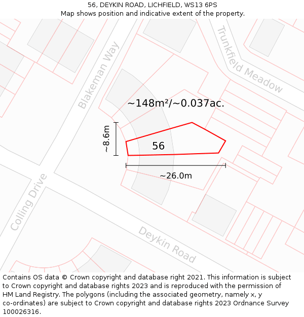 56, DEYKIN ROAD, LICHFIELD, WS13 6PS: Plot and title map