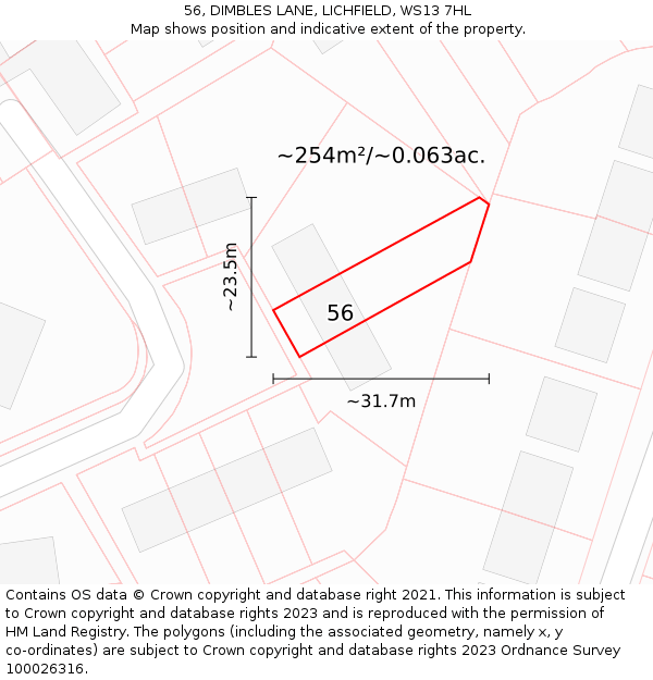 56, DIMBLES LANE, LICHFIELD, WS13 7HL: Plot and title map