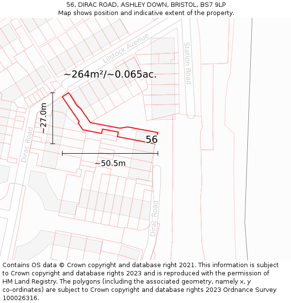 56, DIRAC ROAD, ASHLEY DOWN, BRISTOL, BS7 9LP: Plot and title map