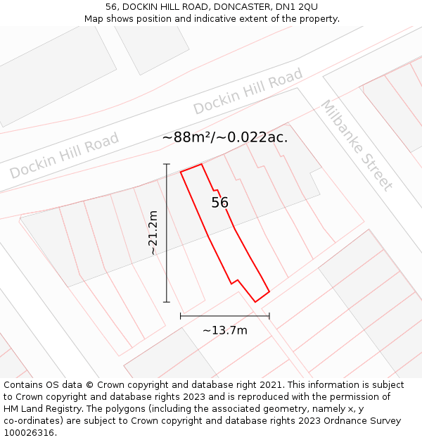 56, DOCKIN HILL ROAD, DONCASTER, DN1 2QU: Plot and title map
