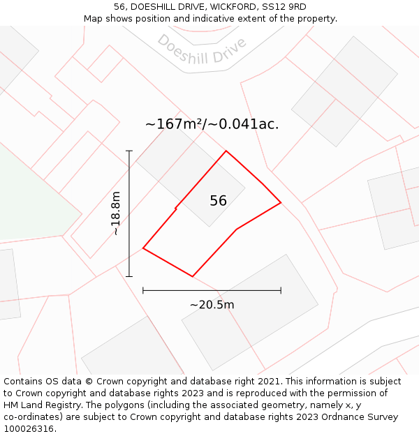 56, DOESHILL DRIVE, WICKFORD, SS12 9RD: Plot and title map