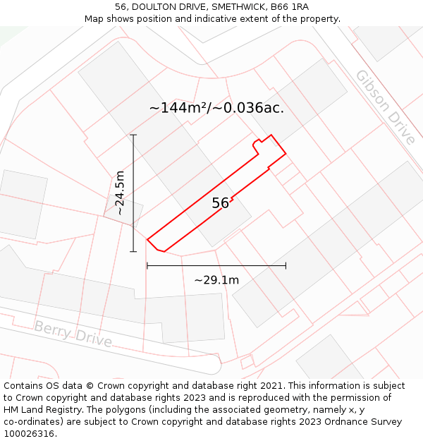 56, DOULTON DRIVE, SMETHWICK, B66 1RA: Plot and title map
