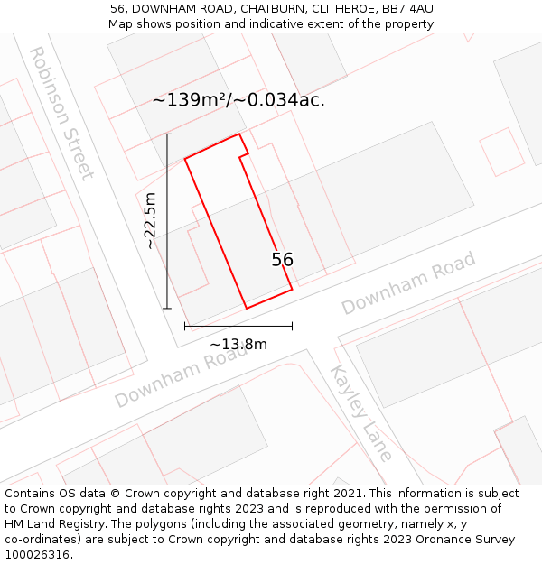 56, DOWNHAM ROAD, CHATBURN, CLITHEROE, BB7 4AU: Plot and title map