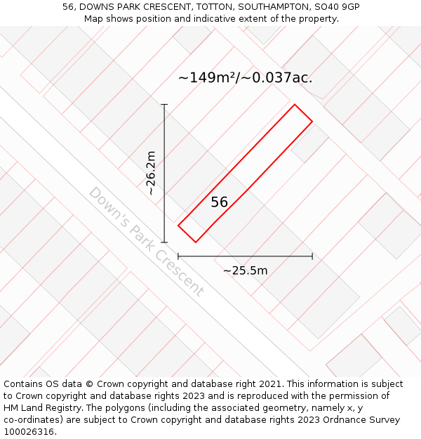 56, DOWNS PARK CRESCENT, TOTTON, SOUTHAMPTON, SO40 9GP: Plot and title map