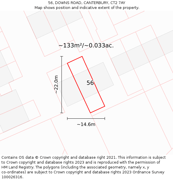 56, DOWNS ROAD, CANTERBURY, CT2 7AY: Plot and title map