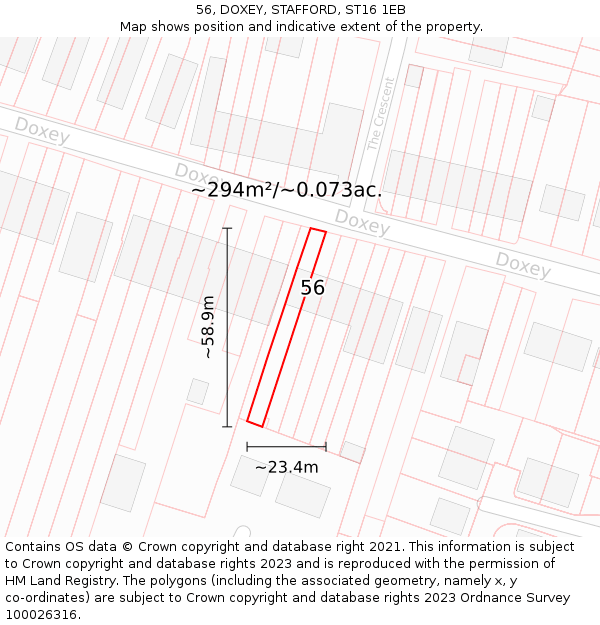 56, DOXEY, STAFFORD, ST16 1EB: Plot and title map