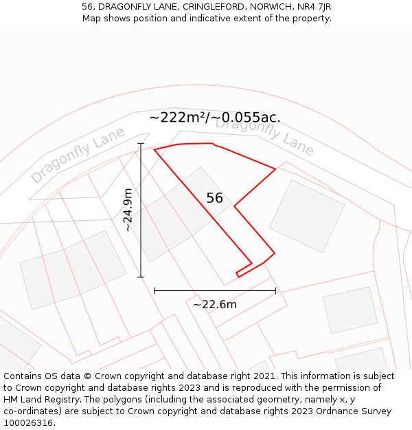56, DRAGONFLY LANE, CRINGLEFORD, NORWICH, NR4 7JR: Plot and title map