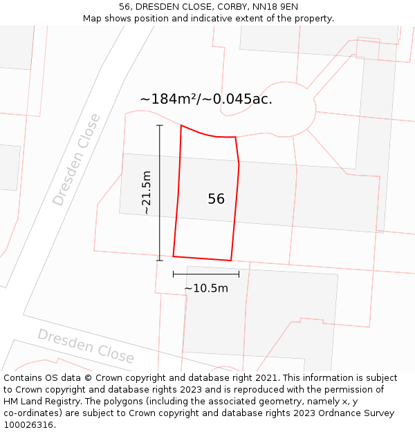 56, DRESDEN CLOSE, CORBY, NN18 9EN: Plot and title map