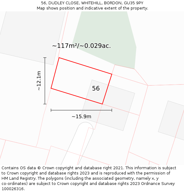 56, DUDLEY CLOSE, WHITEHILL, BORDON, GU35 9PY: Plot and title map