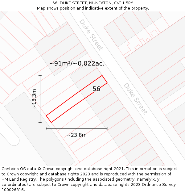 56, DUKE STREET, NUNEATON, CV11 5PY: Plot and title map