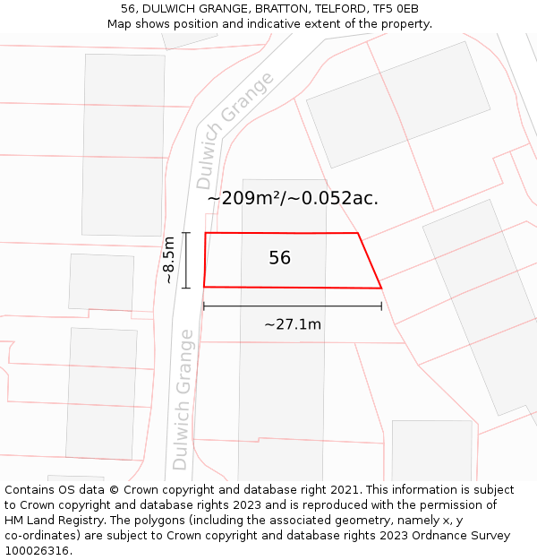 56, DULWICH GRANGE, BRATTON, TELFORD, TF5 0EB: Plot and title map