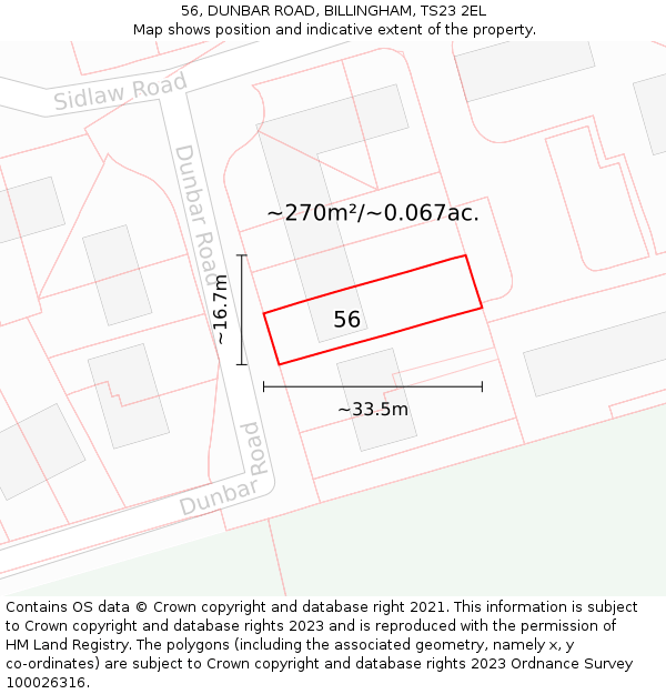 56, DUNBAR ROAD, BILLINGHAM, TS23 2EL: Plot and title map