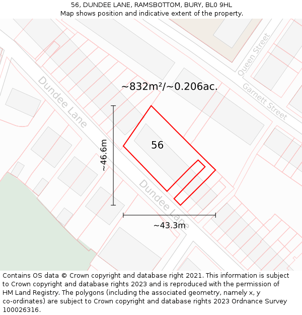 56, DUNDEE LANE, RAMSBOTTOM, BURY, BL0 9HL: Plot and title map