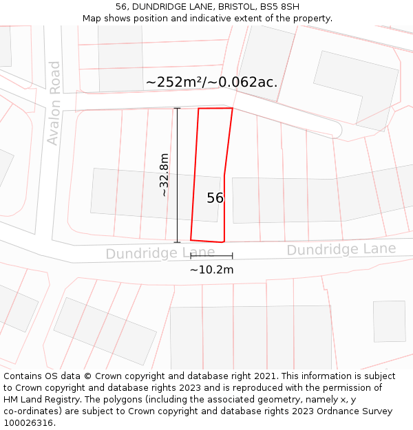 56, DUNDRIDGE LANE, BRISTOL, BS5 8SH: Plot and title map
