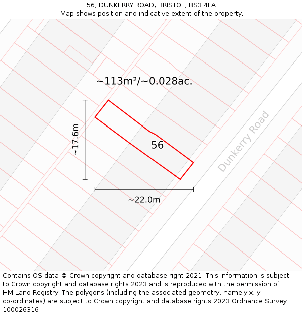 56, DUNKERRY ROAD, BRISTOL, BS3 4LA: Plot and title map