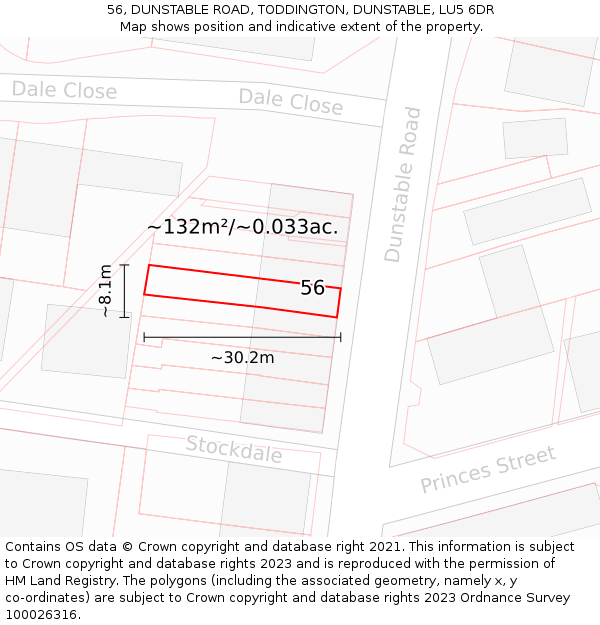 56, DUNSTABLE ROAD, TODDINGTON, DUNSTABLE, LU5 6DR: Plot and title map