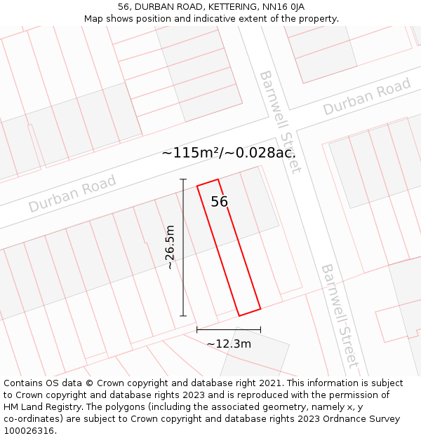56, DURBAN ROAD, KETTERING, NN16 0JA: Plot and title map