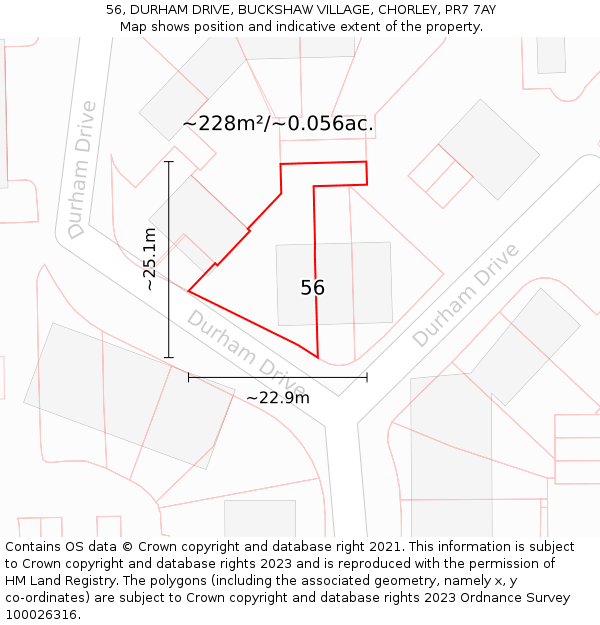 56, DURHAM DRIVE, BUCKSHAW VILLAGE, CHORLEY, PR7 7AY: Plot and title map
